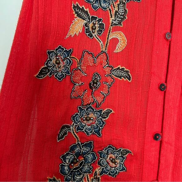 Free people red embroidered sleeveless duster button front dress XS - Picture 4 of 12